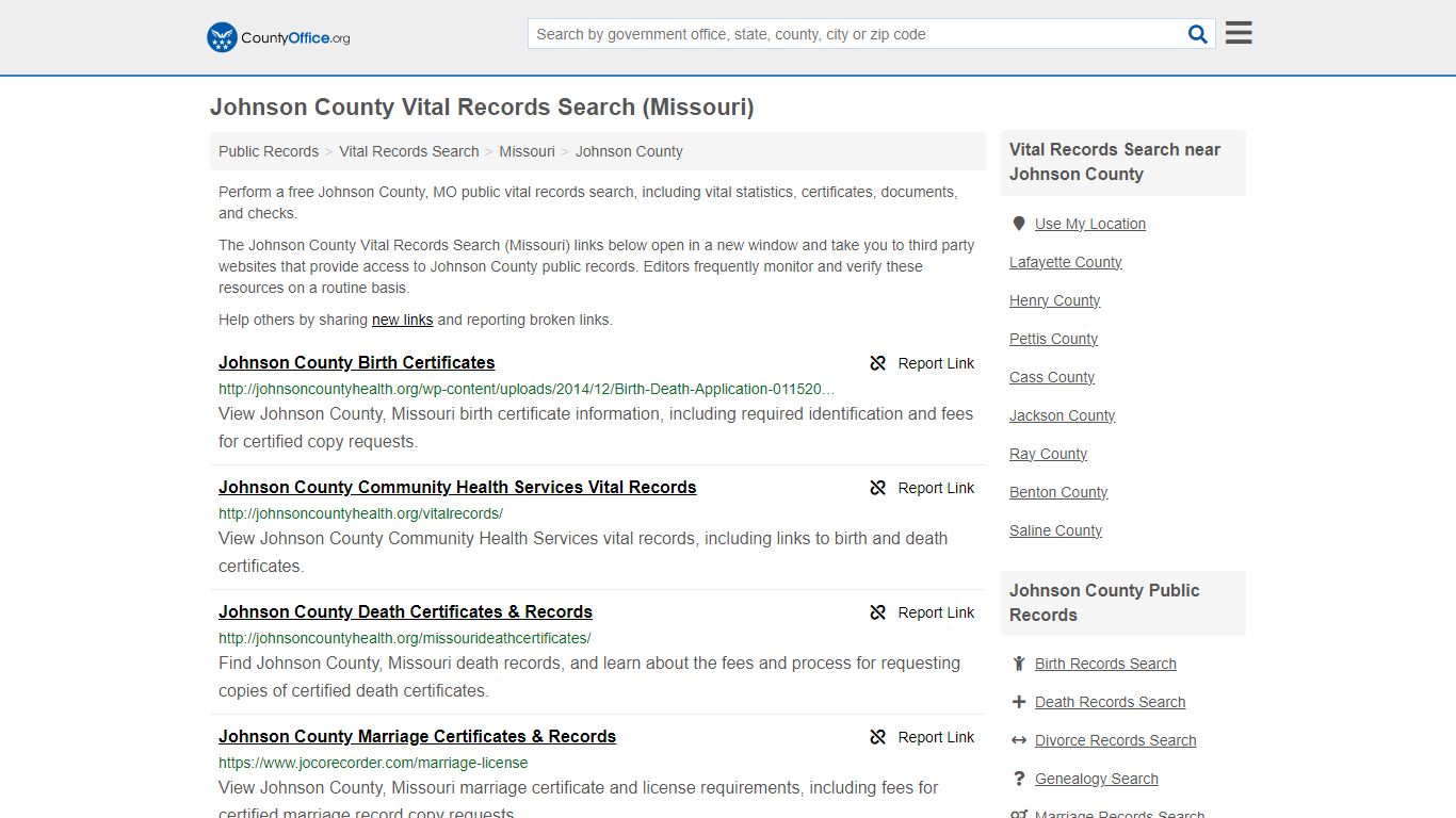 Vital Records Search - Johnson County, MO (Birth, Death, Marriage ...